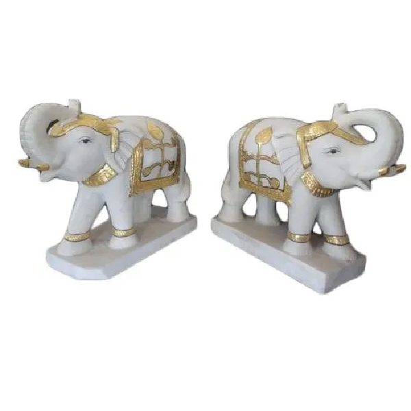 Latest White Golden Marble Elephant Statue price in India