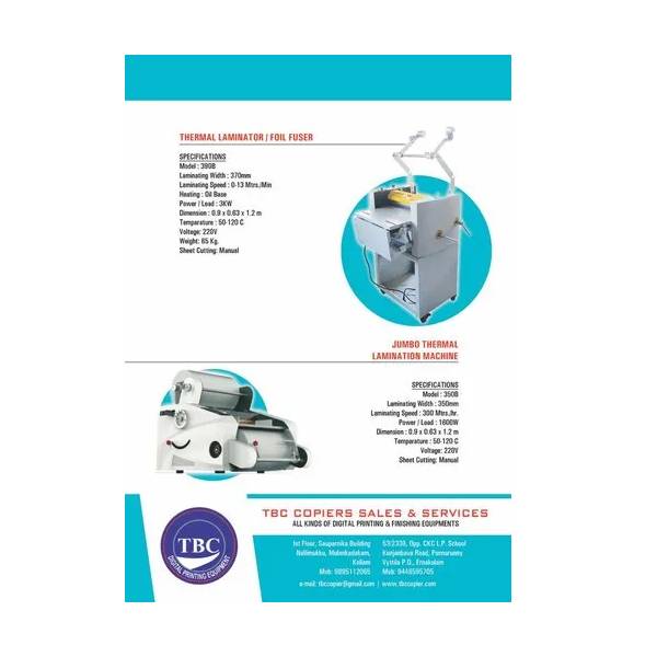 Thermal Roll Lamination Machine in Kollam TBC Copiers (Sales & Services)