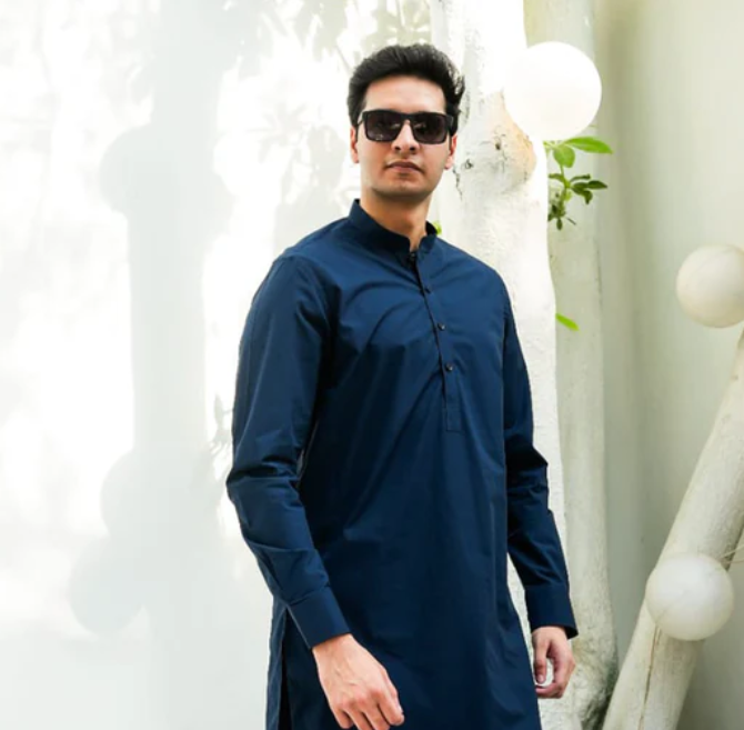Elevate Your Style with Navy Blue Shalwar Kameez by Divinely Crafted