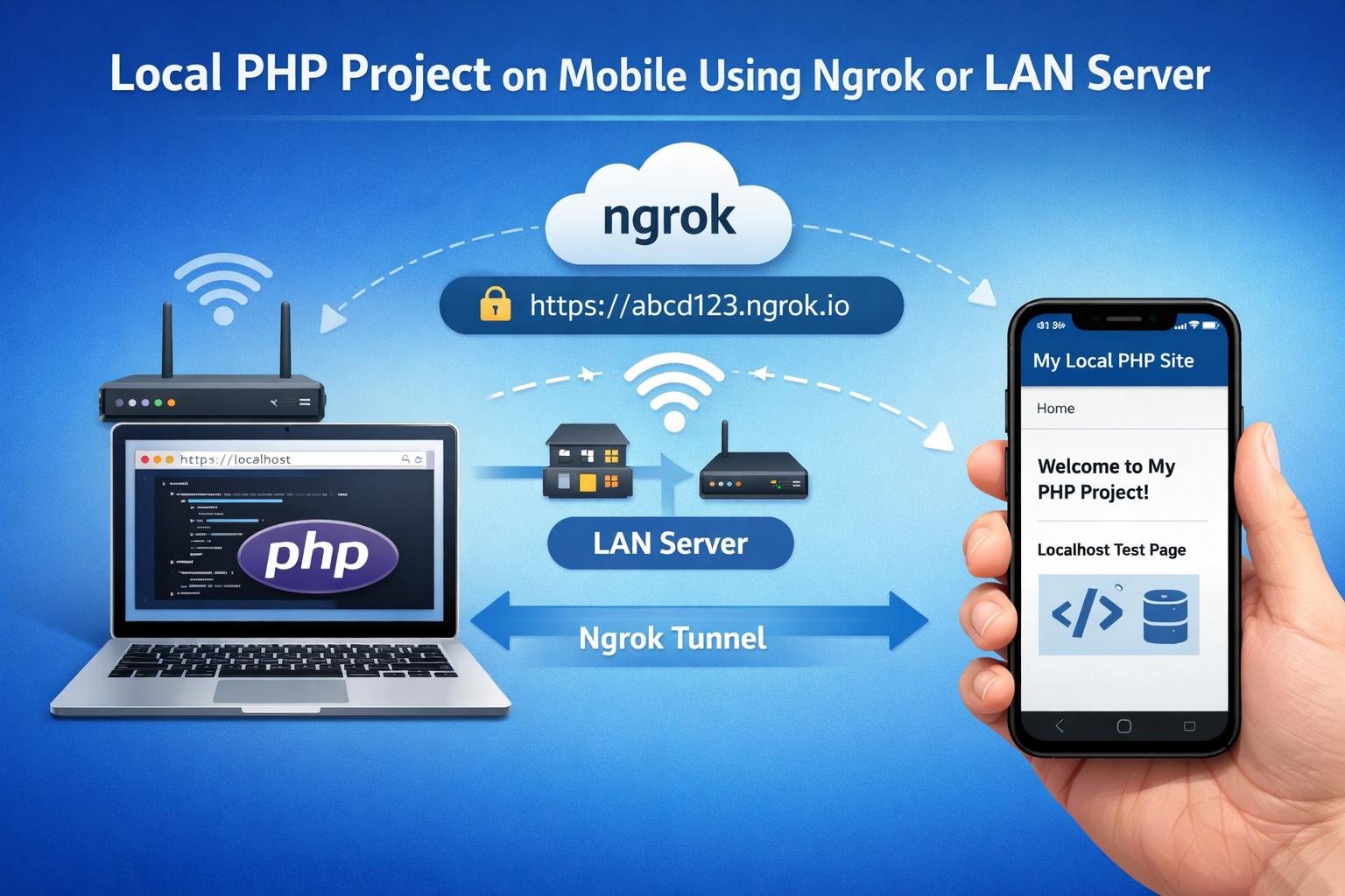 Local PHP Project on Mobile Using Ngrok or LAN Server