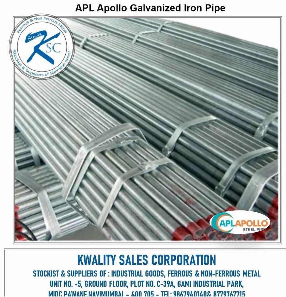 APL Apollo Galvanized Iron Pipe Price in MUMBAI, Maharashtra – ₹81  KWALITY SALES CORPORATION