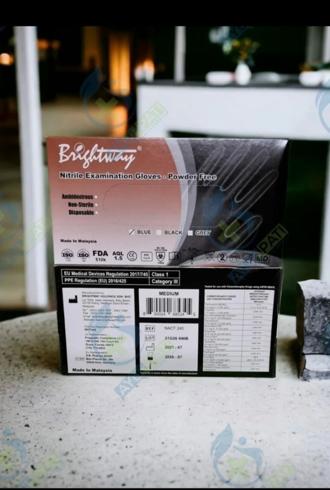 Brightway Nitrile Gloves, Powder Free, Size: 12 Inches Price in