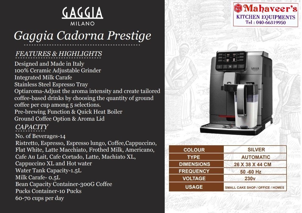 Gaggia Cadorna Prestige Manufacturer & Seller in Hyderabad Sree