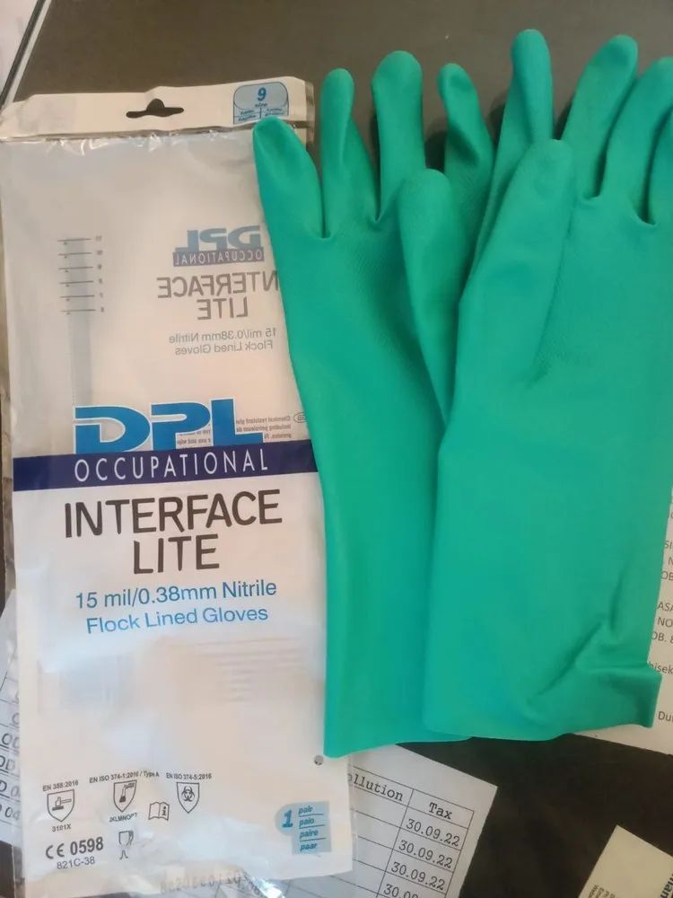 Green Unisex Dpl Occupational Interface Lite Nitrile Flock Lined Gloves for  Paver Block Demolding Price in Delhi, Delhi – ₹75 Blue Star Tiles