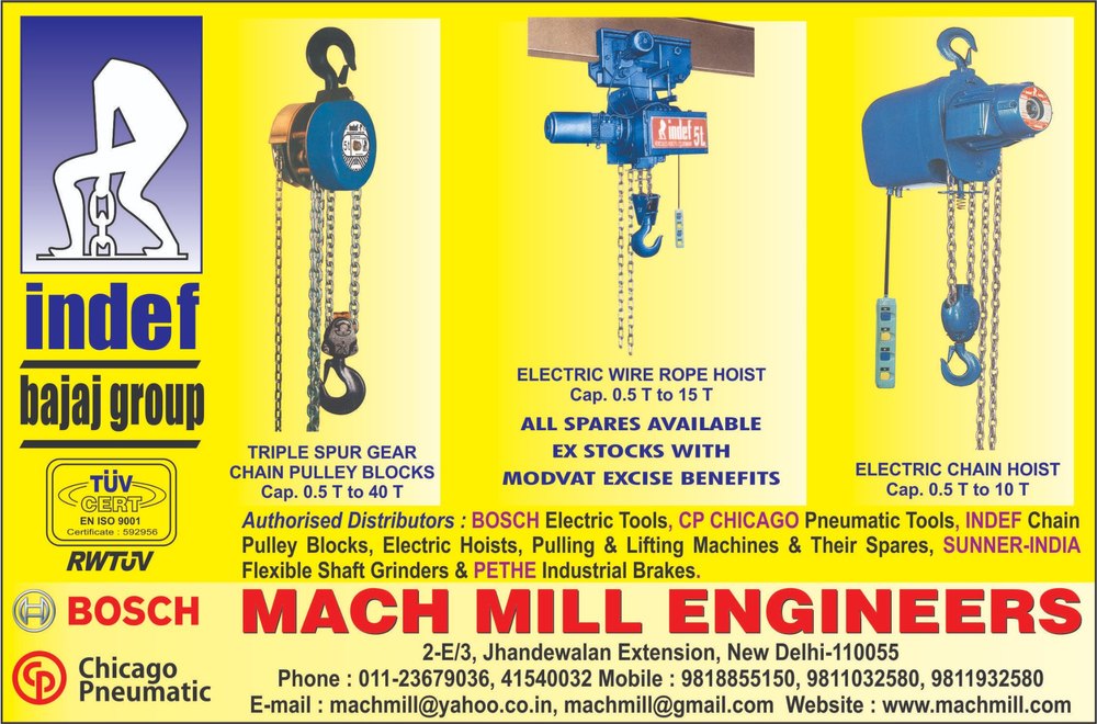 Indef Chain Pulley Blocks Manufacturer & Seller in Delhi Mach Mill Engineers