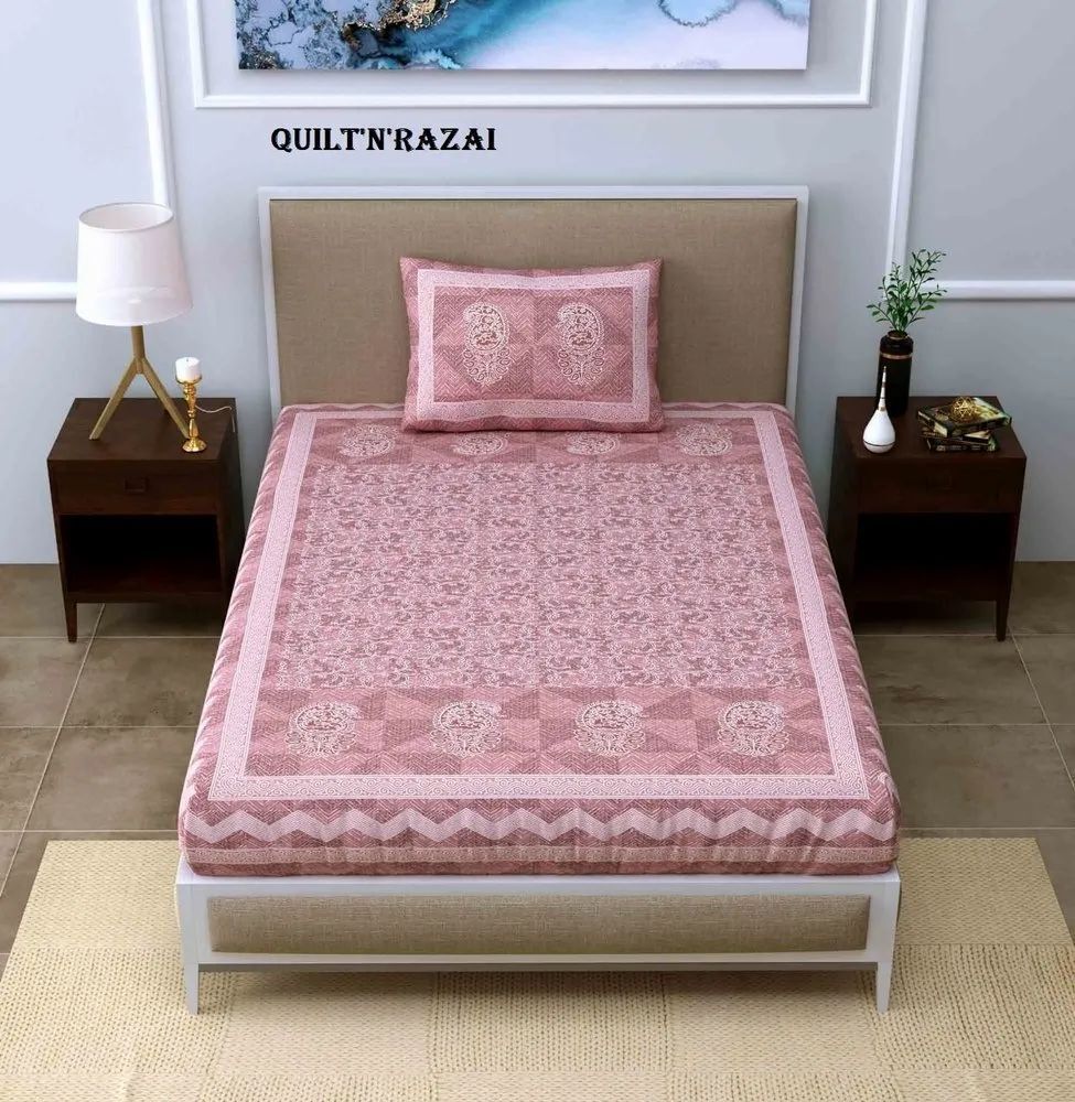 Pink Premium Cotton Single Bedsheets, 1 Bedsheet One Pillow Cover, Size