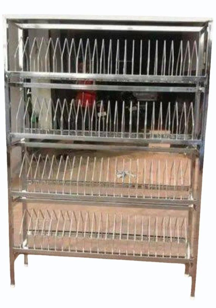 Rectangular Free Standing Unit Stainless Steel Plate Rack, Shelves 4, Size/Dimensions Standard
