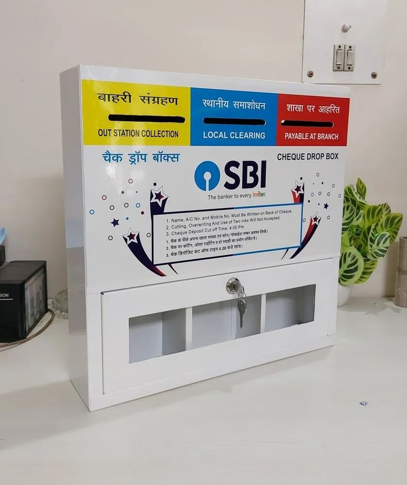 SBI'S Metal Cheque Drop Box with 3 slits as per RBI Guidelines