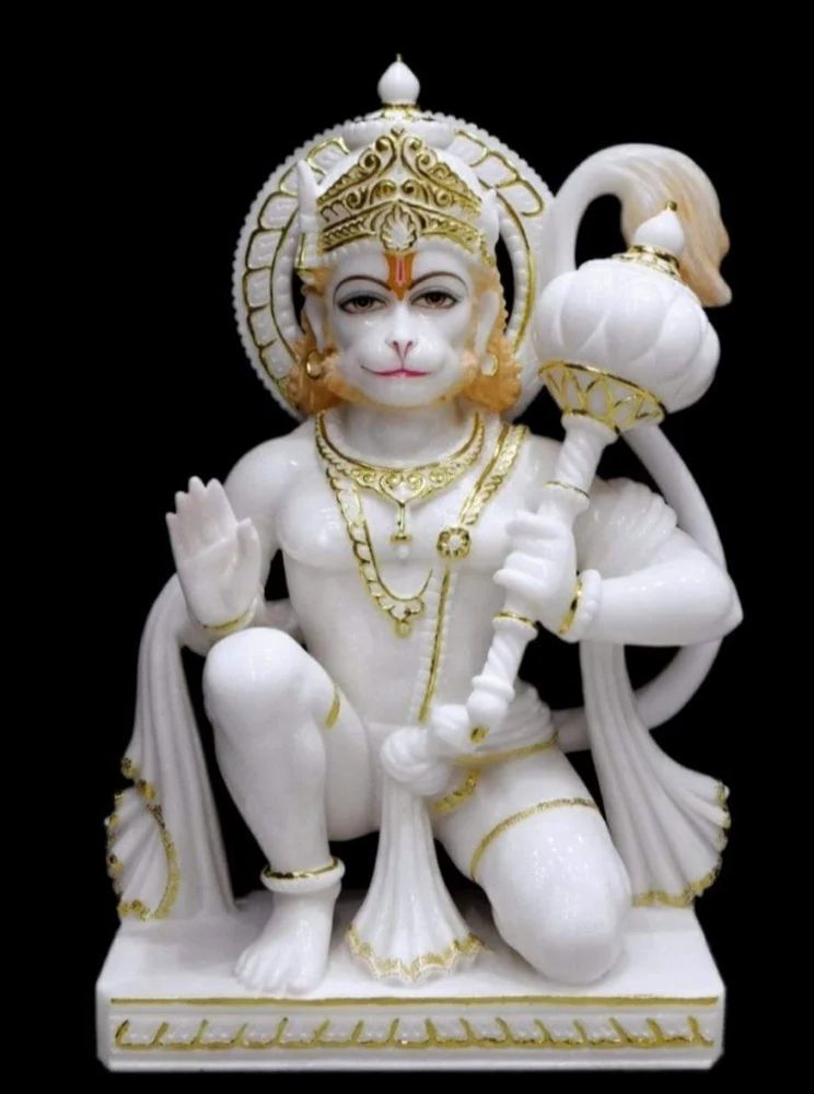 Sharma Murti White Marble Hanuman Maditation Pose, For Worship