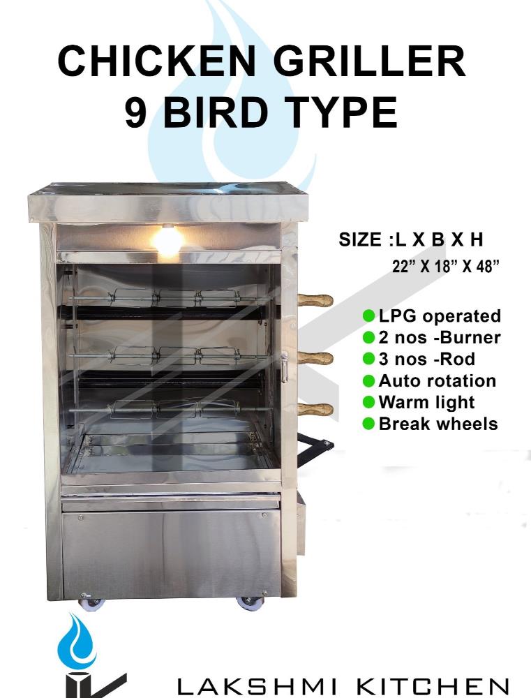 Silver Gas Grill Chicken Griller (Shawai) 9 Bird Type For Restaurant