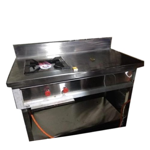 SS single burner cooking range with working table and three side