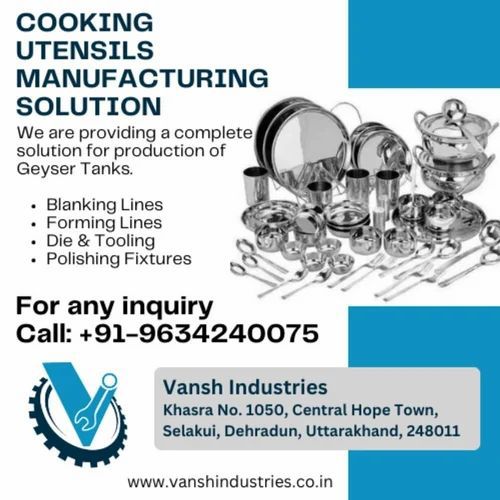 Stainless Steel Cooking Utensils Manufacturing Solution, Capacity 5