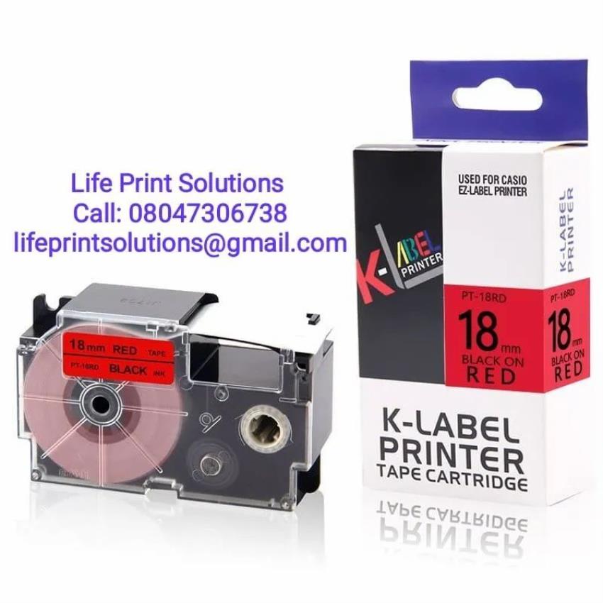 Casio Label Cassette Black On Red 18MM XR-18RD 100% Compatible Label Tape  For Casio Label Printers - Main Image