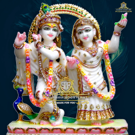 12 Inch Marble Radha Krishna Statue