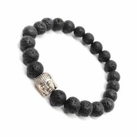 15 Black 8 Mm Lava Beads Bracelet With Buddha Head