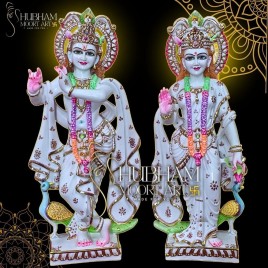 2 Feet White Marble Radha Krishna Statue, Home