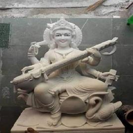 3 Feet White Marble Saraswati Statue