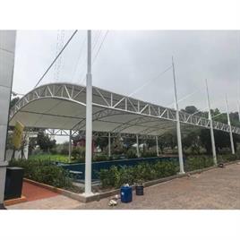Tensile swimming pool covering structure