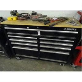 Mild Sttel And Wooden Top Husky Tool Storage Cart