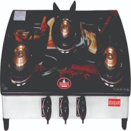 3 Burner Glass Top Gas Stove, For Kitchen