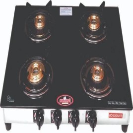 4 Burner Black Glass Top Gas Stove, For Kitchen, Size: 2.5x2.5feet