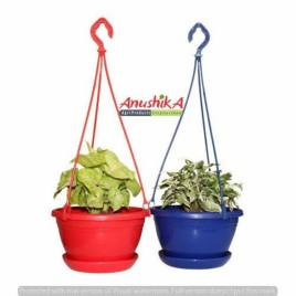 7inches Brown Hanging Plastic Pot with Bottom Plate, For Garden