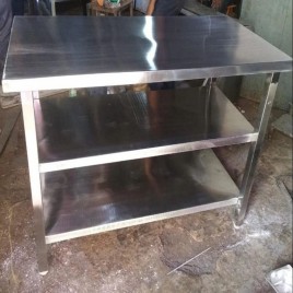 Aluminium Polished SS WORK TABLE WITH TWO SHELF, For Kitchen, Caazco