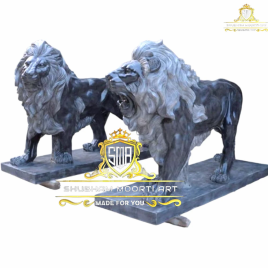 Black Marble Lion Pair, 2 Feet