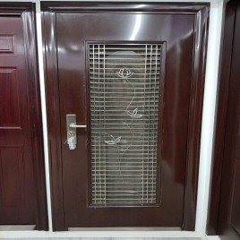 Brown Galvanized Steel Door, For Home, Height: 108 Inch