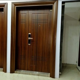 Brown Steel Double Doors, For Home, Height: 108 Inch