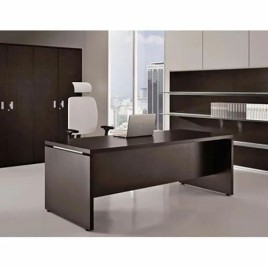 Brown,White L Shaped Wooden Office Table And Chair Set, With Storage