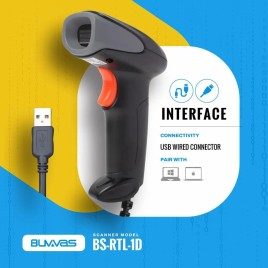 BUVVAS BS-RTL-1D Barcode Scanner, Handheld, Wired