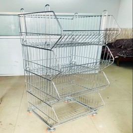 DK Polished Stainless Steel Slanted Wire Shelving, For Supermarket