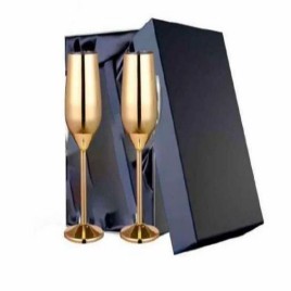 GOLD PLATED GILD CHAMPEGNE FLUTE GLASS SET OF 2