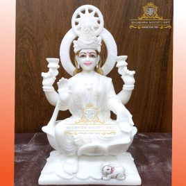 Hindu Multicolor Marble Laxmi Statue For Worship