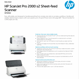 HP Pro 2000 S2 Sheet Scanjet Feed Scanner, 35 ppm