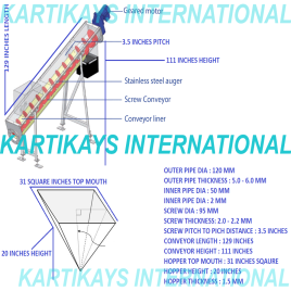 KI-MACHINES Stainless Steel Screw Conveyor, Capacity: Standard