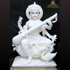 Multicolor Traditional Marble Saraswati Statue, For Worship