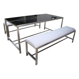 Own Manufacturing Silver Stainless Steel Canteen Dining Table, Round And Square Pipe, Size: 4 Feet Length