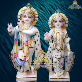 Painted Hindu 10inch Marble Radha Krishna Statue
