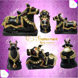 Painted Hindu Black Marble Nandi