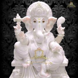 Painted Hindu Marble Ganesh Statue