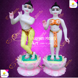 Painted Hindu Marble Iskcon Radha Krishna Statue