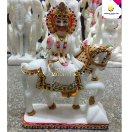 Painted Hindu Marble Ramdev Baba Statue