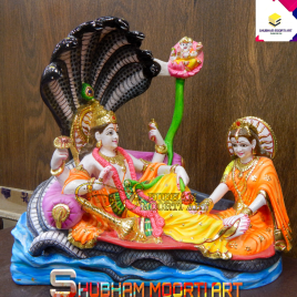 Painted Hindu Marble Vishnu Laxmi For Worship, Size: 10 Inch