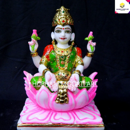 Painted Hindu White Marble Laxmi Statue