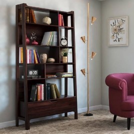 Polished Solid Wood Designer Wooden Bookshelf, Free Standing, 6 Shelves