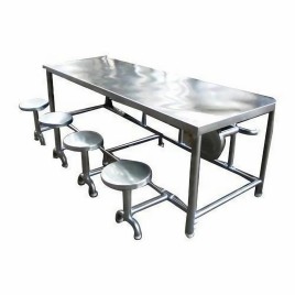 Polished Stainless Steel Dining Table And Stool