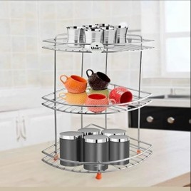 Polished STEEL 3 SHELF MULTIPURPOSE CORNER STAND, Free Standing