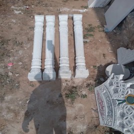 Polished White Marble Carved Pillars